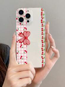 1pc Cherry Bow Pattern Transparent Soft TPU Phone Case, Anti-Fall Anti-Scratch Anti-Fingerprint, Precise Camera Cutout Compatible With Samsung, Apple, Nothing, Pixel, INFINIX, Redmi - Multicolor - View 7