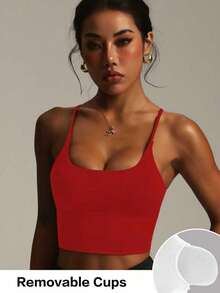 Women's Solid Color Wireless Criss-Cross Strap Fashionable Knit Sports Bra Spring - Red - View 5