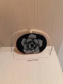 1 Stück schwarze vintage elegante Handtasche mit dickem floralem Muster und Perlenbesatz, passend zu Damenkleider, Cheongsams, Abendgarderobe, modische und elegante Clutch, geeignet für formelle Anlässe, Partys, Hochzeiten und Cocktailveranstaltungen - Schwarz - Übersicht 7