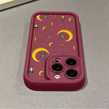 1pcs Moon Lantern Pattern Phone Case Suitable For Apple Phone17 16 15 14 13 12 11 PRO MAX X XSMAX Galaxy S22 S23 S24 S25 S26 Ultra A13 A14 A15 A16 A52 Silicone Shock Proof Vintage Minimalist Aesthetic Cute Elegant Can Be Given To Friends Can Be Given To A Lover - 酒紅色 - 查看 5