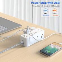 JcBlaon Power Strip Surge Protector - 6 Widely Outlets With 3 USB Ports (1 USB C), 3-Side Outlet Extender Strip, 5 Ft Extension Cord Flat Plug, Wall Mount Small Power Strip For Travel Home Office College Dorm - View 4