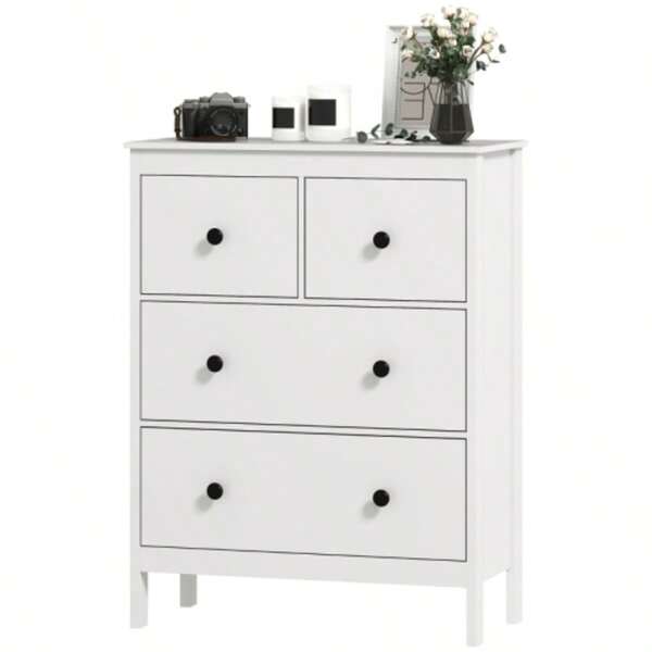 4-Drawer Chest Of Drawers For Clothes And Bedding, Living Room, Bedroom, Hallway, Particleboard, White