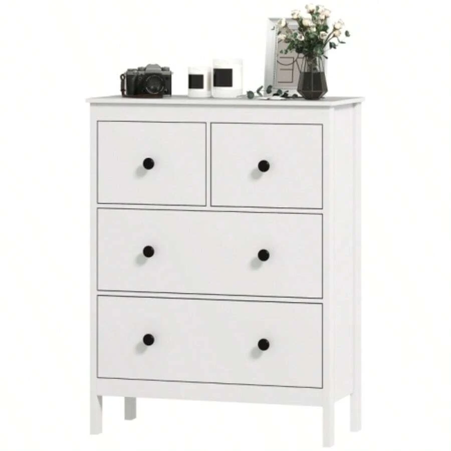 4-Drawer Chest Of Drawers For Clothes And Bedding, Living Room, Bedroom, Hallway, Particleboard, White - White - View 1