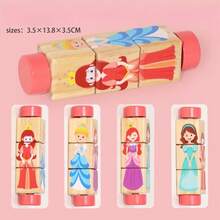 1pc Rotating Puzzle, Wooden Vertical Building Blocks, Cartoon Blocks, Educational Toy, Rotating Toy, Children's Toy, Improve Hand-Eye Coordination, Intellectual Toy - Princess Style - View 2