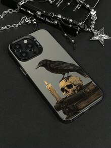 Chinese Painting Style Raven Skull Pattern Phone Case, Anime Gothic Style, Made Of TPU Material With Shock Protection. Suitable As A Gift For Family, Friends, Kids, Birthday, Spring, Festivals, Boyfriend, Girlfriend, And Ramadan. Compatible With Apple IPhone11/12/13/14/15/16/16PRO/16PROMAX, GalaxyA05/A15/A25/A35/A53/A54/A55/S23/S24 - Multicolor - View 5