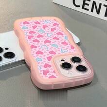 1pc Fashionable Wavy Irregular Protective Phone Case With Heart Pattern, Compatible With IPhone 17 Air/17 Pro/17 Pro Max/17/16e/16/15/14/13/12/11/X/XR/8/7, Galaxy A14/A15/A54/S24/S24 Ultra Series - Pink - View 5