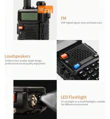 BAOFENG UV-5R Radio de Comunicación Bidireccional de Doble Banda 136-174Mhz/400-520Mhz, 128 Canales,Walkie Talkie Recargable de Dos Vías - Negro - Ver 3
