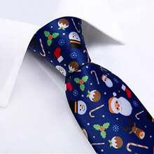 Juego de corbatas de Navidad para hombre diseño de corbatas de seda y bolsillo con caja de regalo corbata festiva de Navidad-B006 - Muñeco de nieve azul - Ver 4