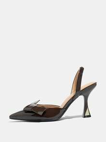 Women's Pointed Toe Slingback High Heel Pumps With Bow Decor, Solid Color, Elegant & Comfortable For Party, Wedding, Formal Occasions, Casual Wear, Birthday Gift, Suitable For Spring, Summer, Autumn, Winter, Deep Brown - Brown - View 6