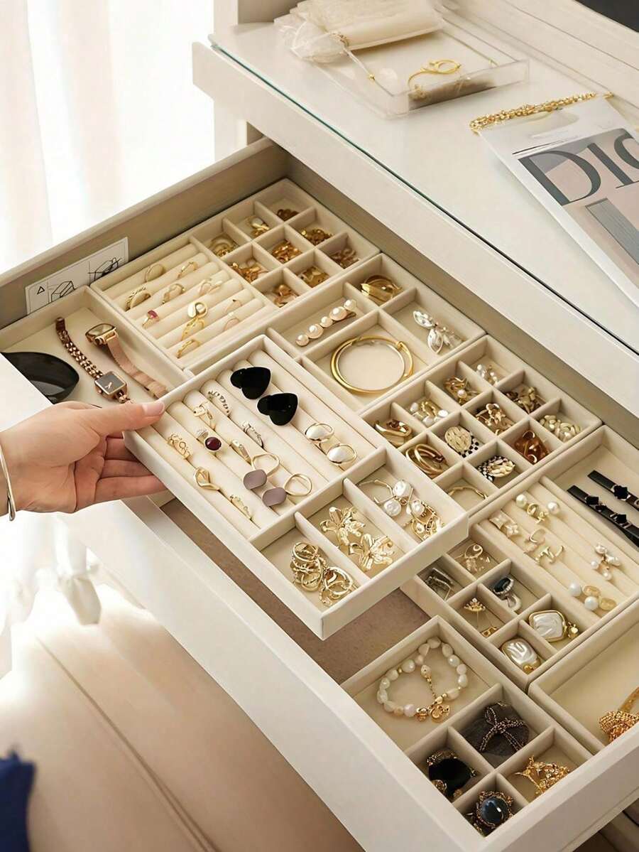 1pc Velvet Jewelry Display Tray, Stackable Jewelry Storage Tray, Jewelry Organizer Tray - Multicolor - View 1