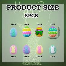 8/30颗复活节兔子蛋印花硅胶珠套装 - 复活节主题兔子蛋形设计 - 多种颜色和图案 | 可爱图案 | 光滑珠子 - 非常适合DIY制作钥匙扣、项链、手链、装饰笔、珠宝和吊坠 - 适合作为节日和生日礼物 - 復活節大套裝 - 查看 5
