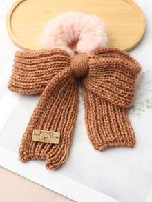 1pc Autumn/Winter Knitted Bow Scrunchie, Cute Fluffy Hair Tie Hair Accessory ,Ponytail Holders ,Hair Elastics ,Hair Rubber Bands ,Hair Rope , - Multicolor - View 8