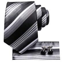 Corbatas de seda para hombre corbata tejida jacquard con bolsillo gemelos cubos para bodas y negocios-B006 - Negro y Plateado - Ver 2
