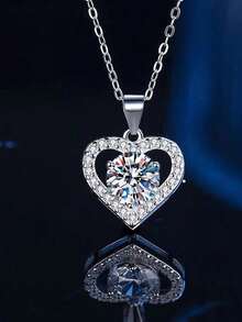 Elegant Heart Shape 1CT Moissanite S925 Necklace, Love Pendant Versatile For Wedding Dress & Everyday Outfits - White - View 2