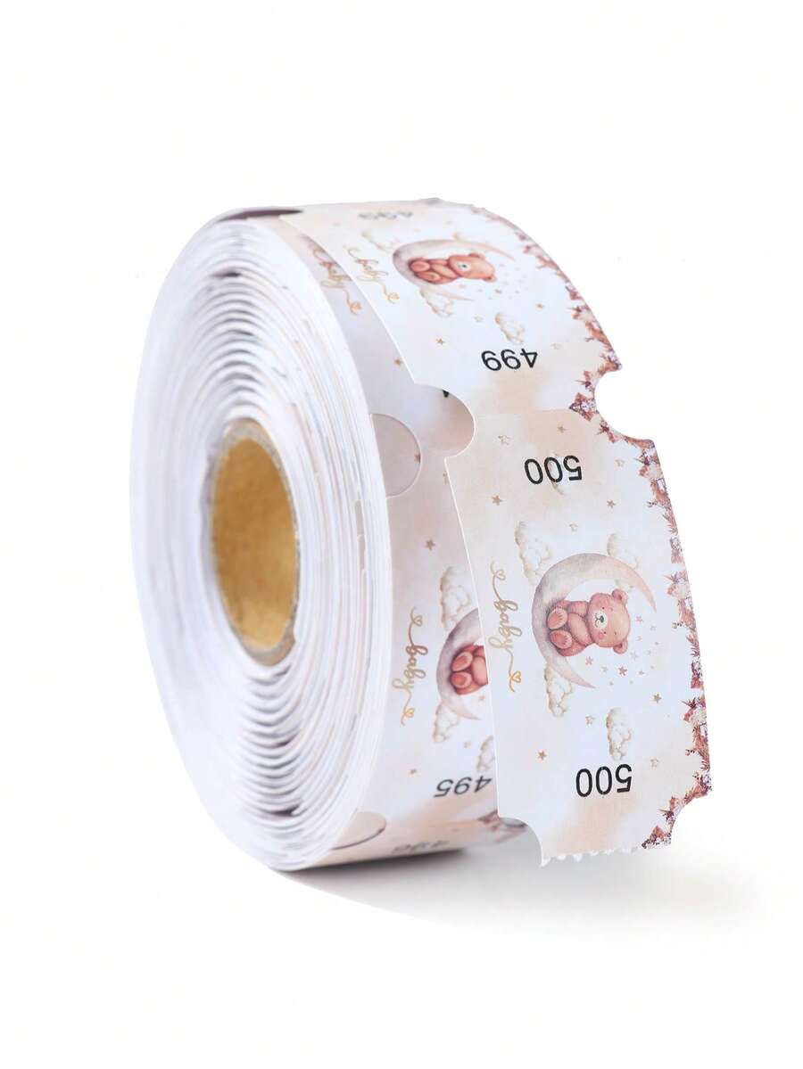 500pcs/Roll Brown Bear Design Raffle Tickets Roll,Babe Shower Party Supplies,Gender Reveal Party Games Activities Props,Event Tickets, Admission Tickets, Lucky Draws,Celebration Tickets,Class Rewards,Birthday Party Games Supplies