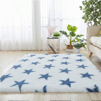 1 pieza Alfombra de área de terciopelo azul estrella de lujo, alfombra decorativa para sala de estar, cocina, dormitorio, baño