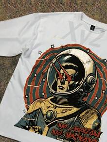 Y2k Astronaut Art Punk Long Sleeve Shirts ,Sky Double-Sided Printing,Christmas Style Graphic T Shirt Cotton,Fashionable Hip-Hop For Men -  Long Sleeve T-Shirts, Funny Vintage Shirts,Regular Fit, Street Style, Digital Print,  Ideal Gift - 白色 - 查看 4