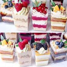 190毫升透明慕斯杯，方形塑料甜点杯，蛋糕冰淇淋布丁杯，适用于生日、派对、婚礼和装饰 - 白色 - 查看 4