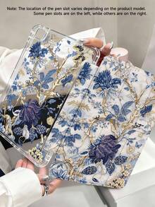 蓝色花卉图案基础款平板电脑保护套，适用于11英寸平板电脑，兼容iPad Air M3 2025/M2 2024、Air第五代2022、(A16) 11英寸第十一代2025、Galaxy Tab、Kindle Paperwhite第十二代2024。透明背壳，时尚图案，支持自动休眠/唤醒功能，气垫保护，适合作为礼物和办公用品，也是春季生日礼物的理想之选。 - 彩色 - 查看 2