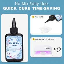 UV树脂300克 - 晶莹剔透、坚硬透明、快速固化的太阳能活化树脂套装，透明、低气味UV树脂，适用于工艺装饰（100克*3） - 淺藍色 - 查看 5