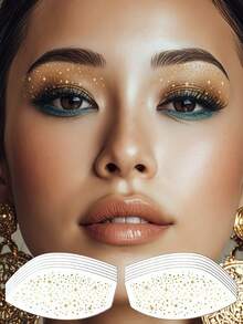 6片闪光眼影贴纸，闪亮脸部纹身贴纸，金色眼线贴纸，可爱眼妆临时纹身贴纸，防水，适合节日、派对、舞会 - 金色 - 查看 9