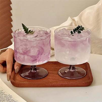 2pcs Purple Stemmed Glasses With Unique Bark Texture, Suitable For Beverages, Champagne, Cocktails, Whiskey