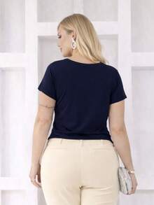 VISCOLYCRA BLOUSE WITH STRASS ON THE SHOULDER - Navy Blue - View 2