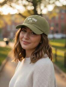 New York NY Premium Curved Brim Cap With Adjustable Strap, Men's, Women's, Casual, Unisex Polyester Embroidered Hat - 卡其色 - 查看 4