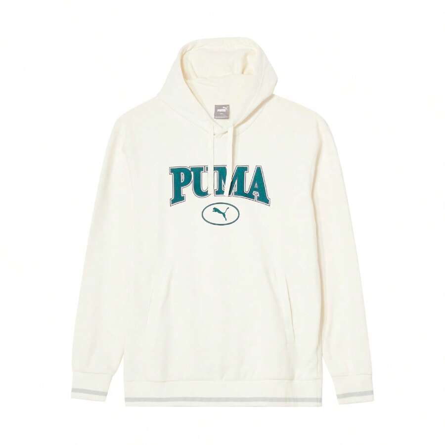 Puma 男女通用连帽卫衣，印花大号Logo，休闲运动针织套头衫，春秋季款 - 白色 - 查看 1