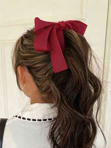 1pc Elegant Bow Hair Clip, Delicate Bowknot Hair Accessory With Sharp Hook Clasp, Suitable For Braids, Buns, Ponytails, Updos, Available In Solid Colors: Black, Red, White, Beige, Brown, Navy, Burgundy, Suitable For Formal And Casual Occasions, Fashionable And Versatile Bow Hair Clip, Hair Clip, Hair Accessory, Head Accessories, Hair Accessories For Women