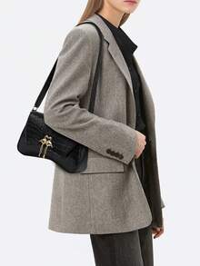 1pc Fashion Crocodile Embossed Women's Shoulder Bag With Swan Decor, Dual-Sided Thick & Comfortable Lightweight Handle, Versatile For Outings, Parties, Gatherings - Black - View 6