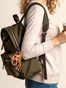 1pc Elegant Fashion Dopamine Braided Tassel Beaded Keychain, Chic Girl Backpack Charm Accessory - A - View 10