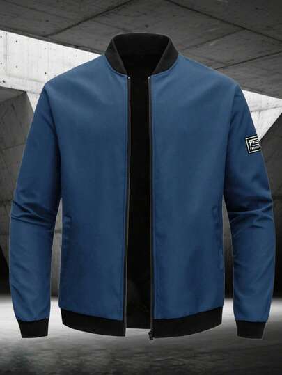 男士休闲拉链夹克，厚实轻质涤纶面料，常规版型，适合健身训练、休闲装和户外运动