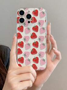 1pc Strawberry Pattern Transparent Soft TPU Phone Case, Anti-Drop Anti-Scratch Anti-Fingerprint, Precise Camera Cutout, Compatible With Samsung, Apple, Nothing, Pixel, INFINIX, Redmi - Multicolor - View 5