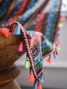 1pc Colorful Metallic Printed Bohemian Style Rectangular Tassel Decorative Curtain, Suitable For Bedroom, Living Room, Dining Room, Kitchen, Cafe, Entryway, All Season Home Window Curtain - Multicolor - View 8