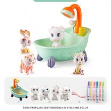 DIY浴室可爱宠物涂鸦套装，包含卡通动物玩具、浴缸、淋浴喷头和可重复使用的水洗画笔。儿童艺术手工套装，创意绘画套装。理想的生日、节日和派对礼物。 - 彩色 - 查看 10