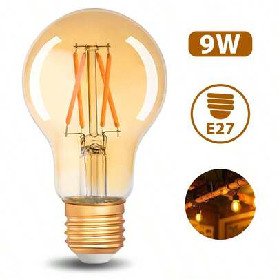 Kasotile 1pc A19 Vintage LED Light Bulb, High Brightness 2700K Warm White, 9W E26 Standard Base, 800 Lumens, CRI80+, Clear Glass Filament Bulb, Suitable For Home, Restaurant And Farmhouse. Non-Dimmable.