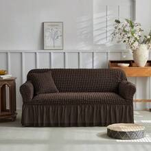 Modern Style Polyester Fiber Solid Color Bubble Gauze Simple Style Elastic All-Inclusive Lace Design Sofa Cover, All Seasons Scratch Resistant Elastic Living Room Sofa Cover Pet Anti-Dirty Universal Sofa Protector Home Decoration - 咖啡棕 - 查看 4