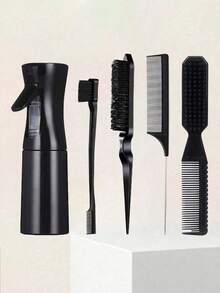 5件套美发梳套装：双面清洁梳、造型软毛空心梳、尖尾梳、蓬松梳、造型梳、200毫升连续细雾喷雾瓶、塑料细雾喷嘴，适用于发型设计和清洁。 - 彩色 - 查看 15