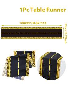 1pc Racing Theme Table Runner, 180*35cm/230*35cm Table Cloth, Racing Theme Table Decor, Suitable For Racing Themed Birthday Party, Wedding, Baby Shower, Gender Reveal Party, Holiday Party, Also Can Be Used As Table Decor, Racing Game Accessory - Multicolor - View 6
