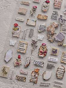 Pegatinas de uñas 3D estilo póster de periódico vintage - Autoadhesivas, pegatinas decorativas de arte de uñas adecuadas para mujeres y niñas, perfectas para el cuidado de las uñas DIY en casa o en un salón. Accesorios para uñas. - Marrón - Ver 3