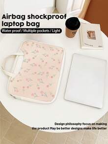 1pc Pink Tulip Flower Pattern Lightweight 16/15/14 Inch Laptop Bag, PU Leather Waterproof Padded Shockproof Laptop Sleeve, Essential For College Students And Lightweight Travel - Beige - View 2