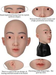 Silicone Mask Full Makeup Cosplay Head Mask Beauty Mask Silicone Crossdresser Head-Mounted Beautiful Exquisite Makeup Mask With Realistic Skin Texture For Halloween, Masquerade Party,Cosplay,Cross-Dressing,Transgender, - Multicolor - View 2