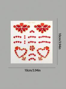1张浪漫红色爱心花朵闪亮水钻DIY面部贴片，自粘式面部宝石，适用于情人节约会、婚礼妆容和浪漫派对，可重复使用，闪亮面部水钻，适合女性和DIY美妆爱好者。 - 彩色 - 查看 11