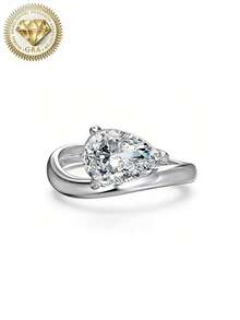 1pc Women's Engagement Ring, Geometric Teardrop Design Ring, 3.1g 925 Sterling Silver, 2 Carat Moissanite, Bohemian Vintage Style, Engagement, Proposal, Wedding Anniversary, Valentine's Day Gift, Comes With Moissanite Certificate And Elegant Gift Box - 2ct Moissanite - View 15