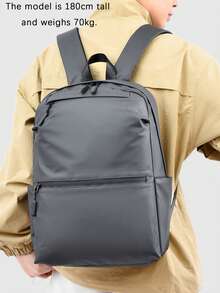 灰色PU双肩包，多口袋设计，经典日常通勤包，旅行包，适合旅行、上学、男女通用。大容量，高品质通勤包，是旅行、日常通勤、运动健身的理想之选。时尚设计，简约而不失精致。 - 灰色 - 查看 5