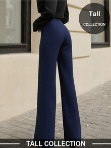 Quần dài nữ màu trơn, kiểu dáng thanh lịch, ống đứng, thích hợp mặc hàng ngày, đi làm, hẹn hò, đi nghỉ mát, dự tiệc mùa xuân. - Màu xanh hải quân - Xem 5