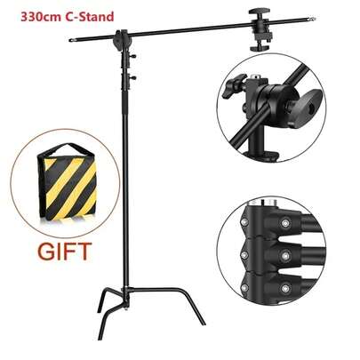 C-stand-Soporte de fotografía de acero inoxidable con brazo de sujeción y cabezal de agarre, alturaáxima mejorada de 260cm, con una piernaágica ajustable
