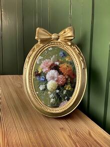 優雅樹脂相框，壓花細節，金色拋光，單張照片展示，直式方向，桌面立架，獨特蝴蝶結設計，單槽，長方形形狀-居家與辦公室裝飾的完美禮物！ - 彩色 - 查看 3