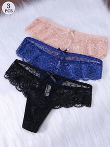 3Pcs/Set Sexy Lace Thongs Underwear Low-Rise Panties For Woman - Multicolor - View 3